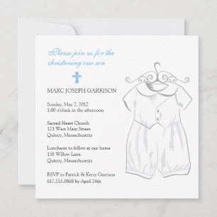 Boy Christening Suit and Blue Cross Invitation