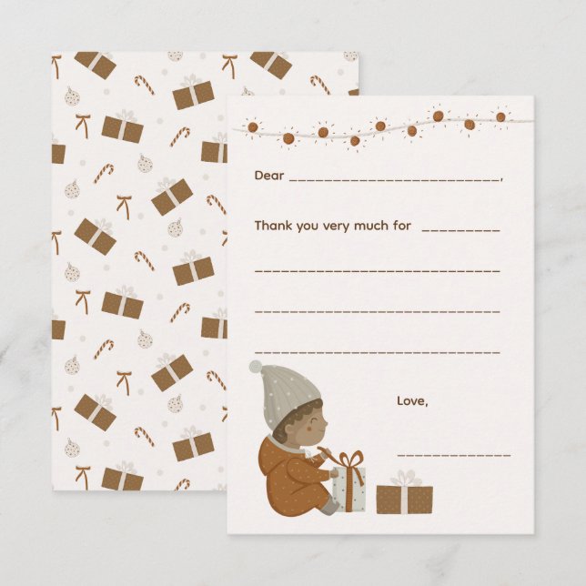 Boy Christmas Thank you note, fill in card (Front/Back)