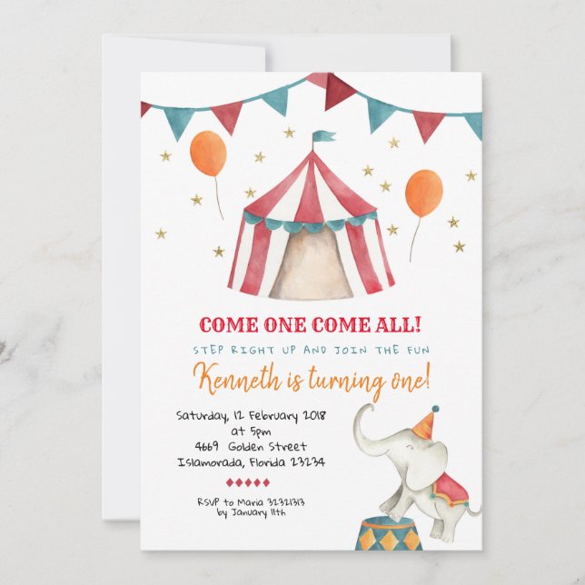Boy Circus Kid's Birthday Party Invitation (Front)