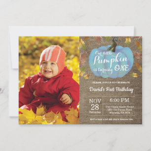 Boy Citrouille First Birthday Invitation Blue