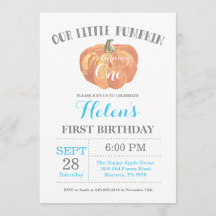 Boy Citrouille First Birthday Invitation Blue