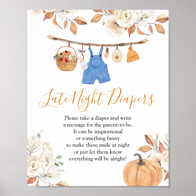 Boy Clothes Pumpkin Baby Shower Late Night Diapers Poster (Front)