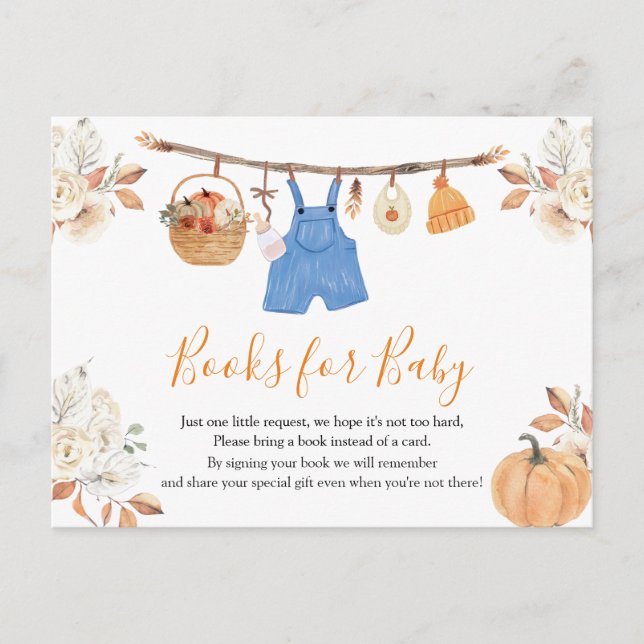 Boy Clothes Pumpkin Fall Baby Shower Book For Baby Postcard (Front)