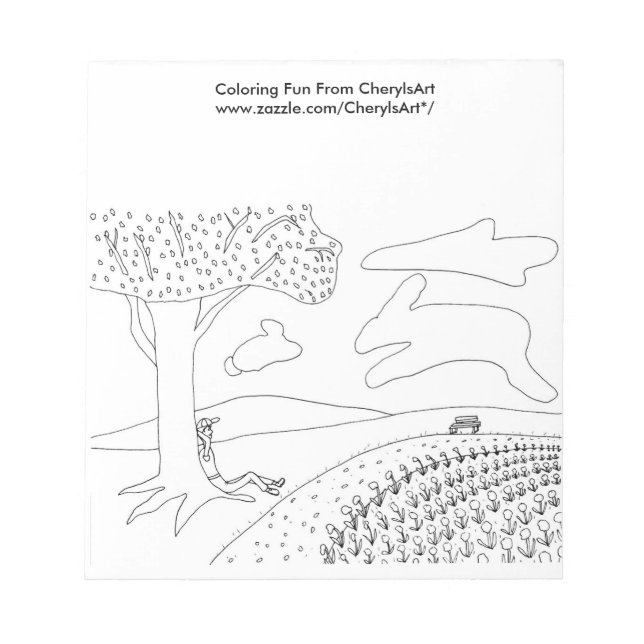 Boy Cloud Gazing in Park Outline Colouring Notepad (Front)