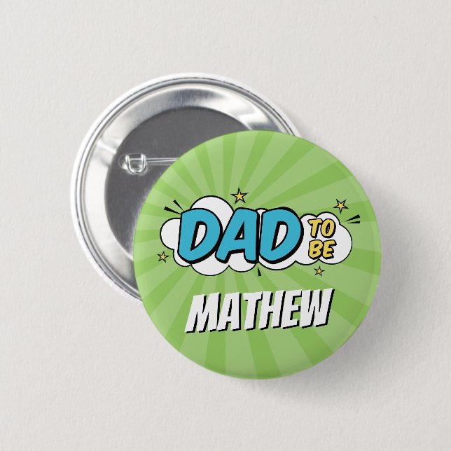 Boy Comic Book Superhero Baby Shower Dad 2 Inch Round Button (Front & Back)