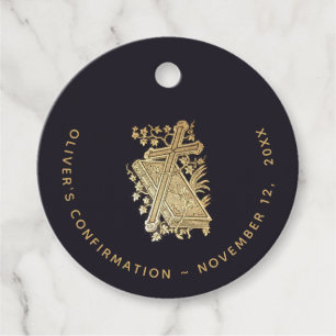 Boy Confirmation Gold Cross Bible Vintage Black Favour Tags