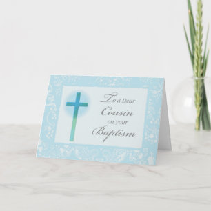 Boy Cousin Baptism Congratulations Cross and Lace  Card