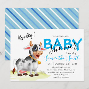 Boy cow Baby Shower Blue Invitation