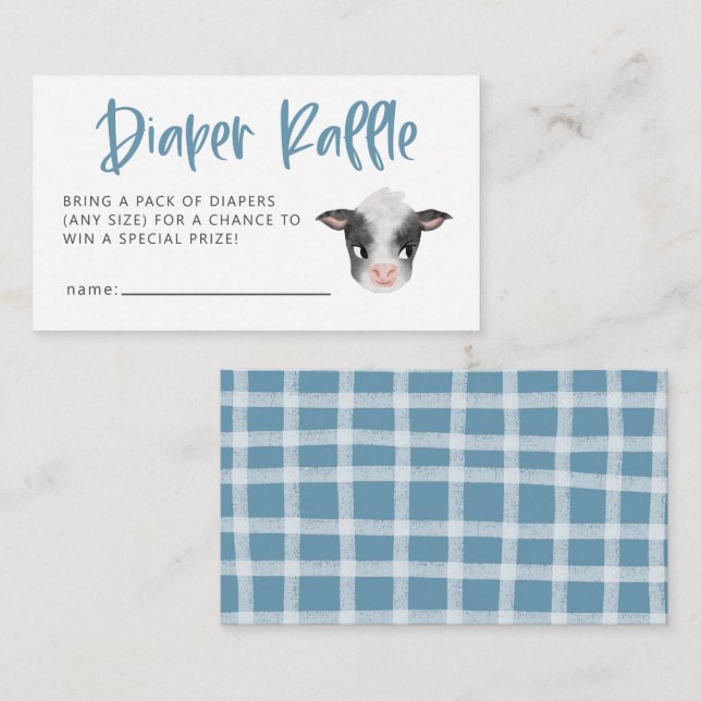 Boy Cow Baby Shower Diaper Raffle Ticket Enclosure Card (Front/Back)