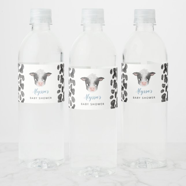 Boy Cow Baby Shower Water Bottle Label (Bottles)