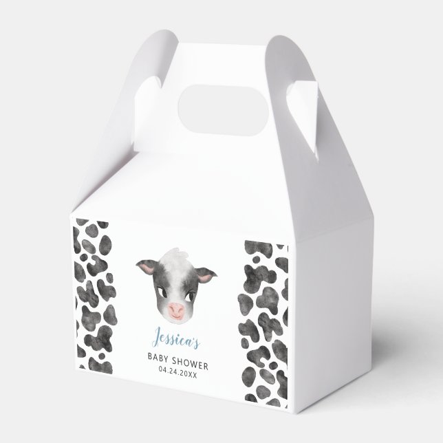 Boy Cow Farm Animal Baby Shower Favor Box (Front Side)