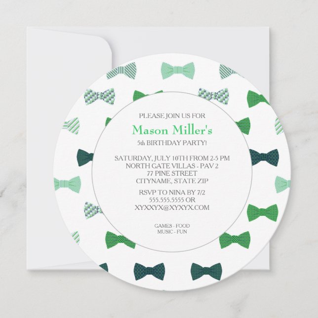 BOY CRAVATE Round BOY BANTHDAY PARTY INVITATION (Devant)