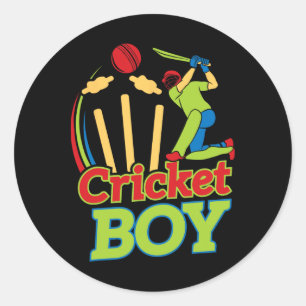 Boy Cricket Player Design For Athletes - Cricket G Classic Round Sticker