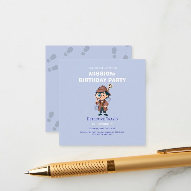 Boy Cute Detective Birthday Invitation (Front/Back In Situ)