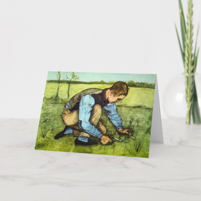 Boy Cutting Grass with Sickle by Vincent van Gogh Card (Front)
