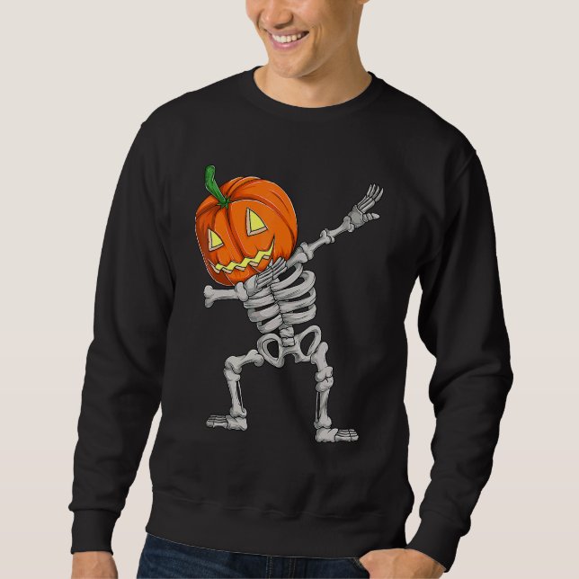 Boy Dabbing Pumpkin Skeleton Halloween Dab Dance S Sweatshirt (Front)