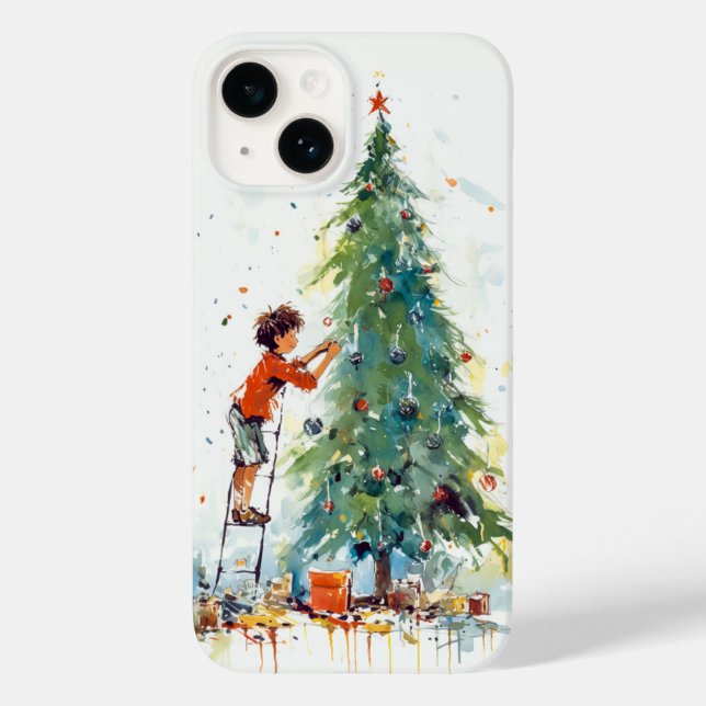 Boy Decorate Colourful Christmas Tree Case-Mate iPhone Case (Back)