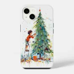 Boy Decorate Colourful Christmas Tree iPhone 14 Case