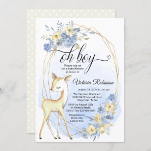 Boy Deer Oh Boy Baby Blue Beige Baby Shower Invitation