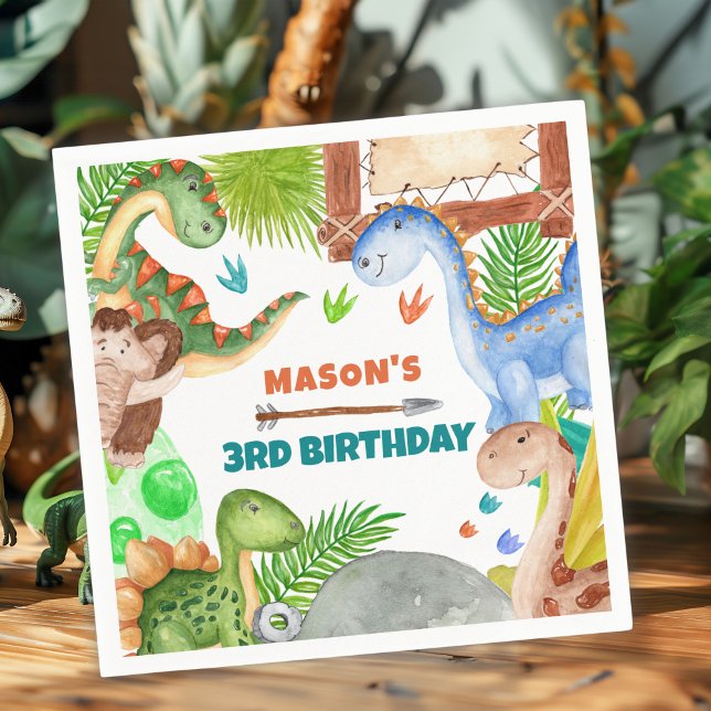 Boy Dinosaur 3rd Birthday Party Napkin (Creator Uploaded)