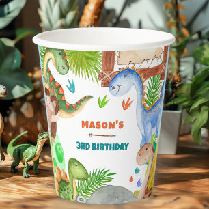 Boy Dinosaur 3rd Birthday Party Paper Cups