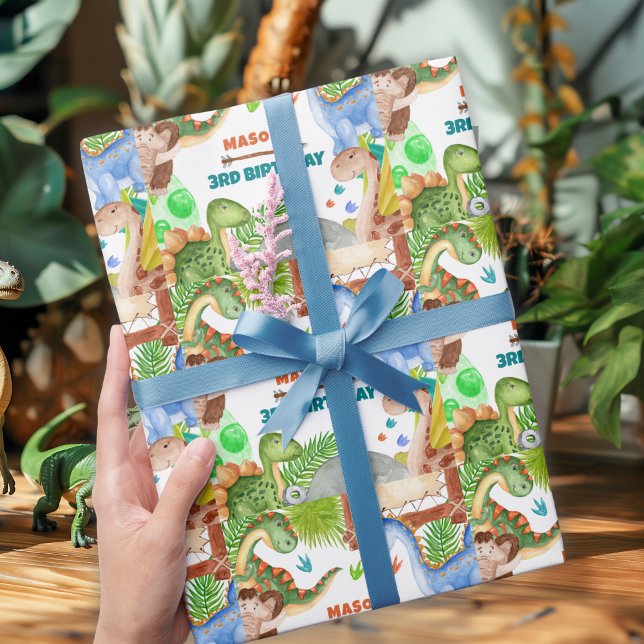 Boy Dinosaur 3rd Birthday Party Wrapping Paper (Creator Uploaded)