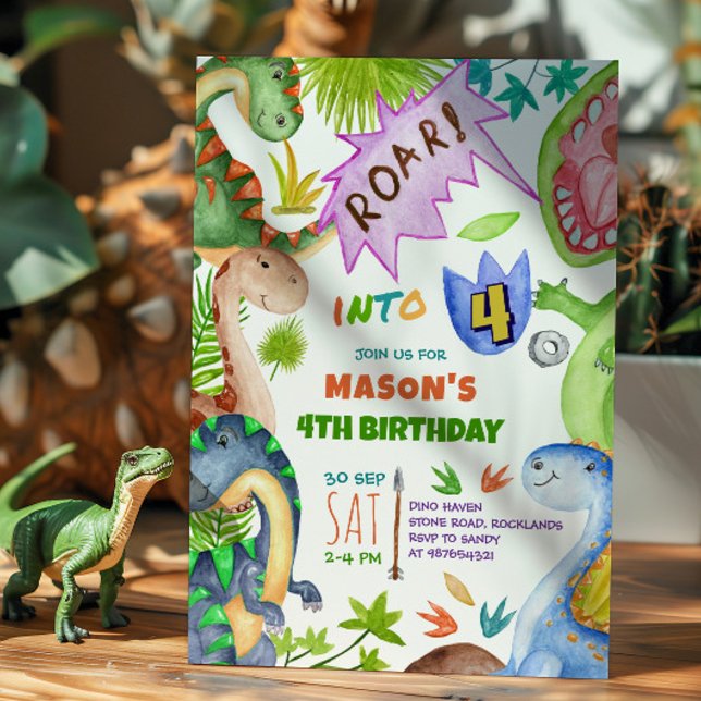 Boy Dinosaur 4th Birthday Invitation (Creator Uploaded)