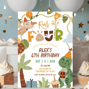 Boy Dinosaur 4th Birthday invitation