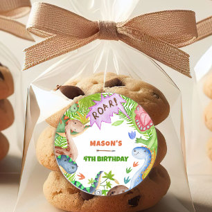 Boy Dinosaur 4th Birthday Invitation Classic Round Sticker