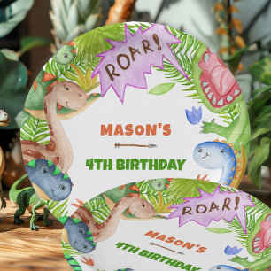 Boy Dinosaur 4th Birthday  Paper Plate