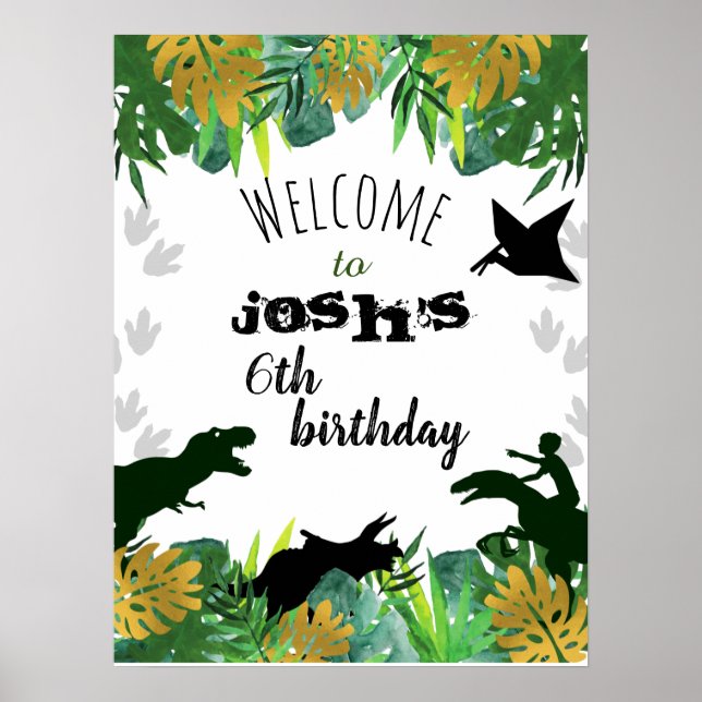 Boy Dinosaur Affiche de bienvenue d'anniversaire (Devant)