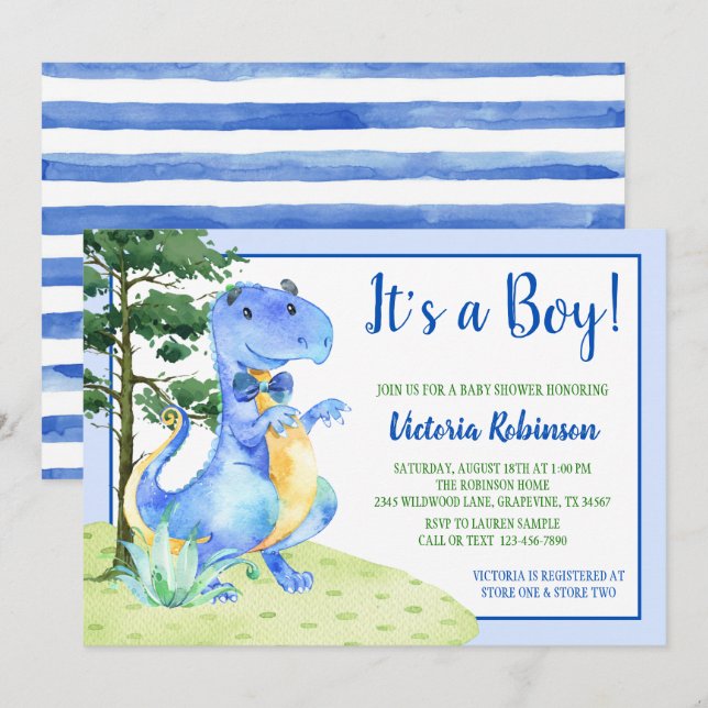 Boy Dinosaur Baby Shower Invitation (Front/Back)