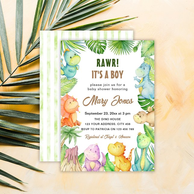 Boy Dinosaur Baby Shower Invitation (Creator Uploaded)