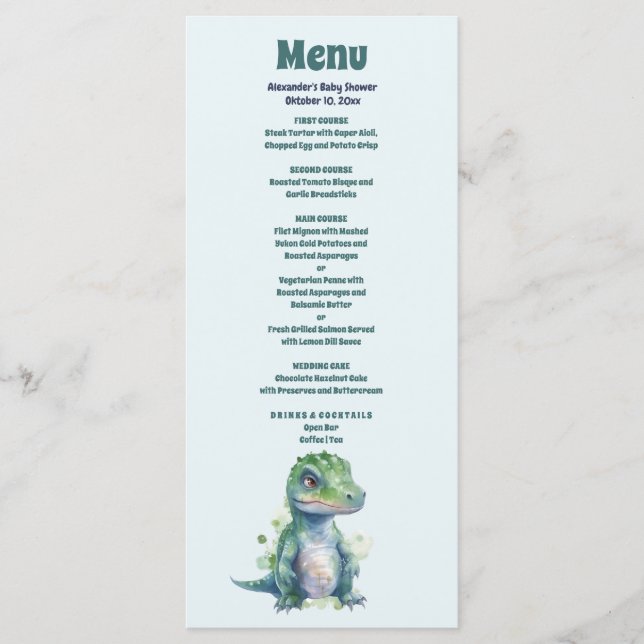Boy Dinosaur Baby Shower Menu (Front)