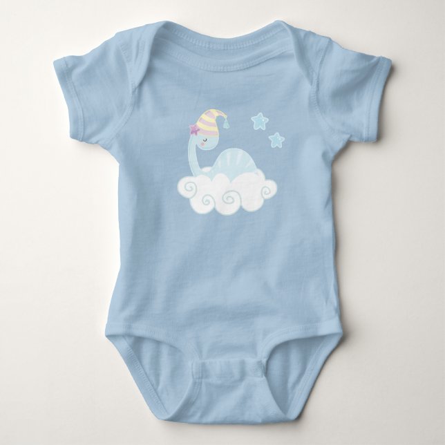 Boy Dinosaur Sleeping    Baby Bodysuit (Front)