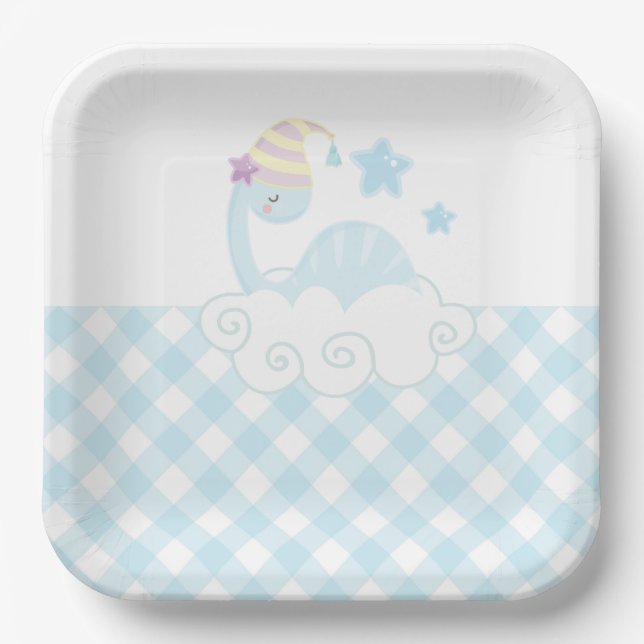 Boy Dinosaur Sleeping   Paper  Paper Plate (Front)