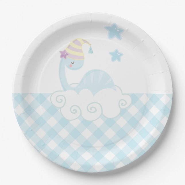 Boy Dinosaur Sleeping   Paper Plate (Front)