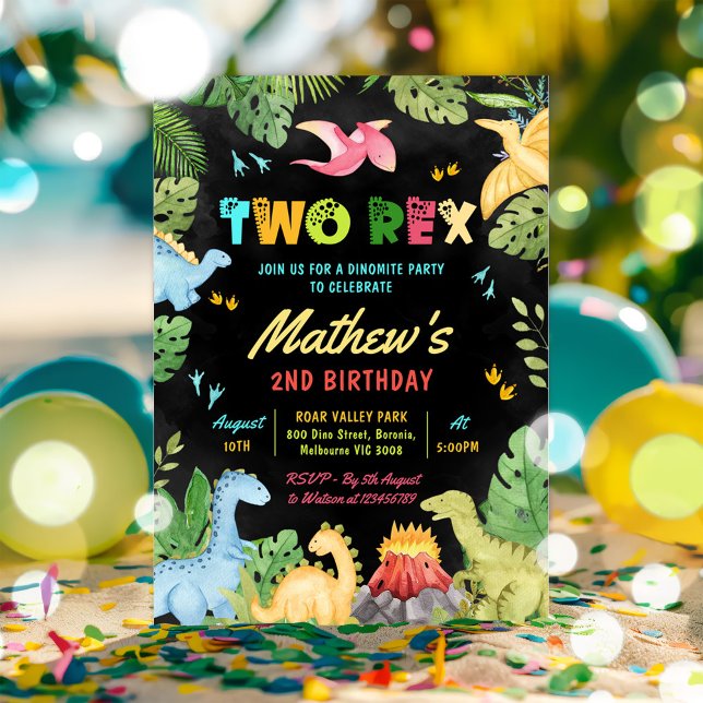 Boy Dinosaur Two Rex 2nd Birthday Party Invitation (Creator Uploaded)
