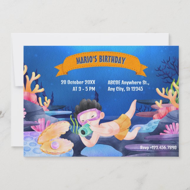 Boy diving under the sea Invitation (Front)