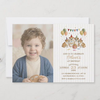 Boy Dog Birthday Cute Watercolor Horizontal Invitation
