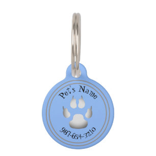 Boy Dog Paw Print Blue Round Pet ID Tag