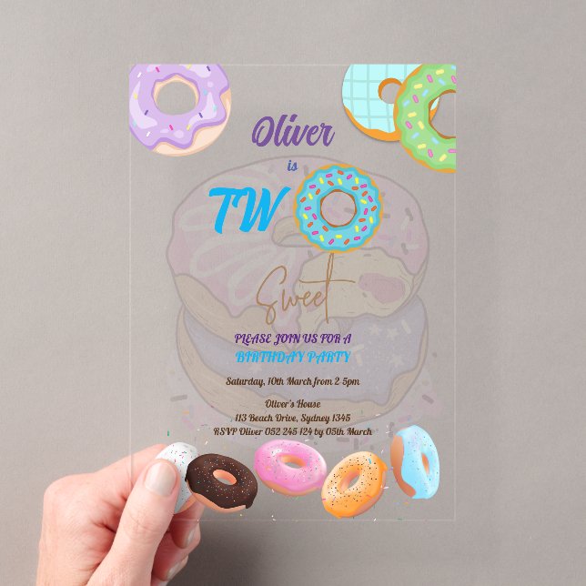 Boy Doughnut 2nd birthday Acrylic Invitations (Insitu (Handheld))