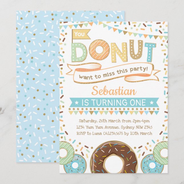 Boy Doughnut Invitation Doughnut Birthday (Front/Back)
