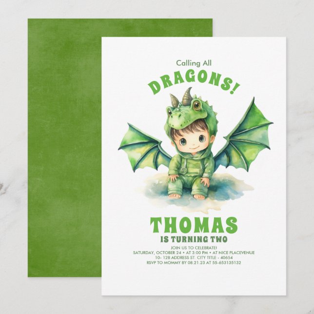 Boy Dragon Invitations d'anniversaire (Devant / Derrière)
