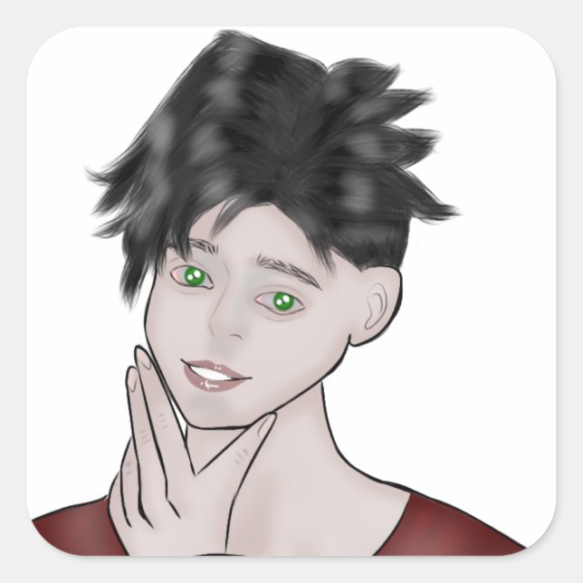  Boy Drawing Square Sticker (Front)