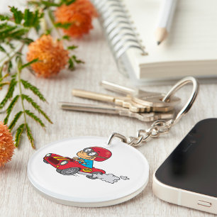 Boy Driving Red Race Car Keychain