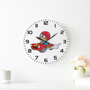 Boy Driving Red Race Car Large Clock