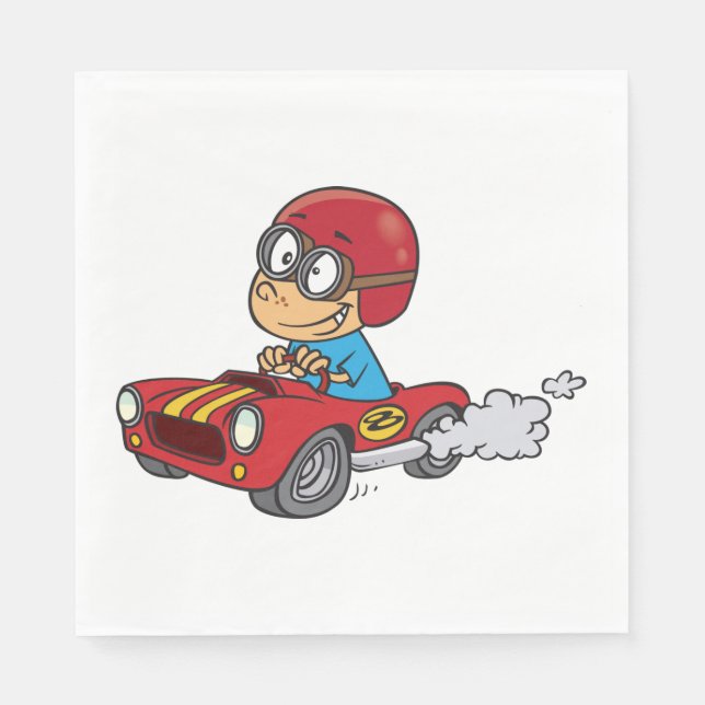 Boy Driving Red Race Car Napkin (Front)