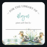 Boy Duck Baby Shower Bookplate Square Sticker<br><div class="desc">Boy baby shower bookplate sticker featuring watercolor ducks. Use the template fields to add your personalization in charcoal grey and blue over a white background. A great addition for baby's first library or use as a custom "This Book Belongs To" sticker. Pair's beautifully with my matching Bring a Book request...</div>