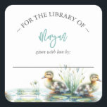 Boy Duck Baby Shower Bookplate Square Sticker<br><div class="desc">Boy baby shower bookplate sticker featuring watercolor ducks. Use the template fields to add your personalization in charcoal grey and blue over a white background. A great addition for baby's first library or use as a custom "This Book Belongs To" sticker. Pair's beautifully with my matching Bring a Book request...</div>